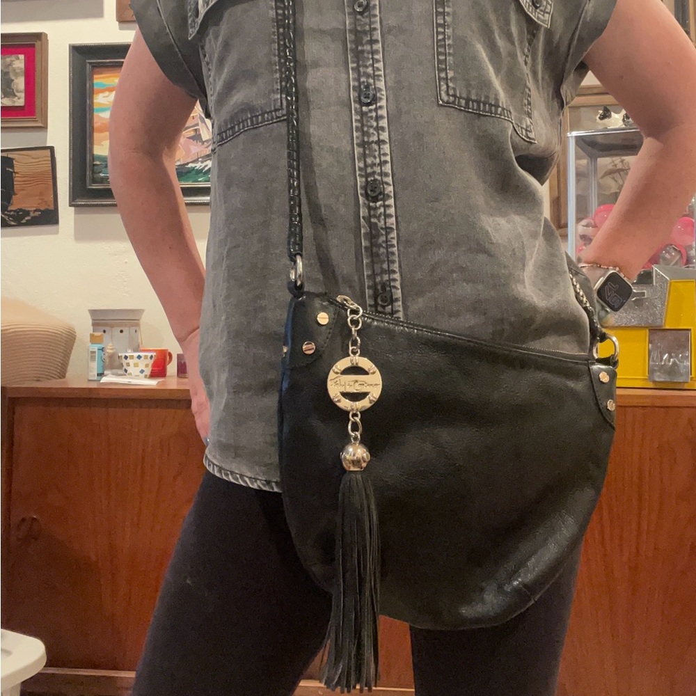 Foley + Corinna Black Crossbody Bag with Tassel Accent